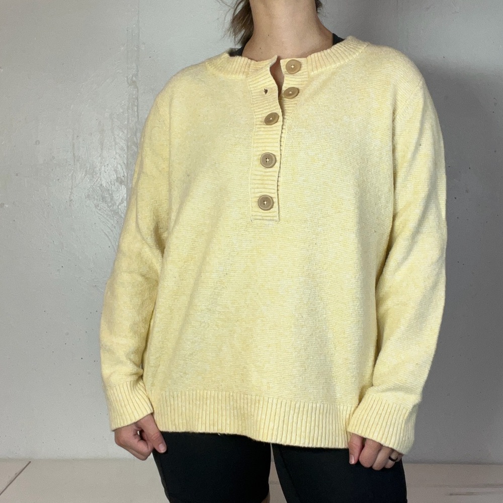 Pastel Yellow Button Neck Cozy Knit Sweater